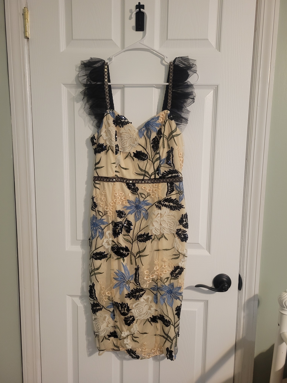 Lulu's Beige Party Dress with Black Tulle Straps